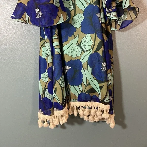ANTHROPOLOGIE Judith March Top‎ Flutter Sleeve Woman Small Floral Tassels Resort - Picture 6 of 8